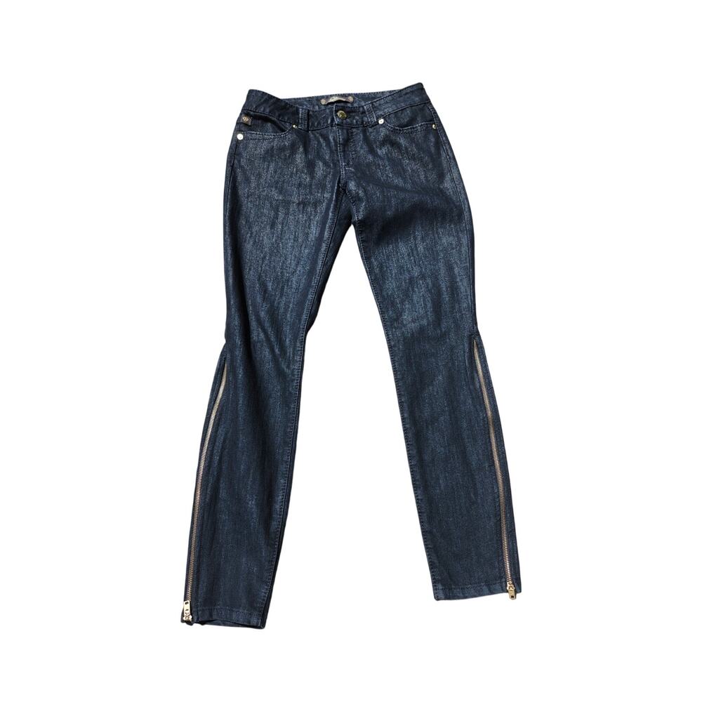 Serfontaine Black Fox Peg Leg Skinny Jeans 27‎ w/ Zipper W36683BLK Grunge Goth